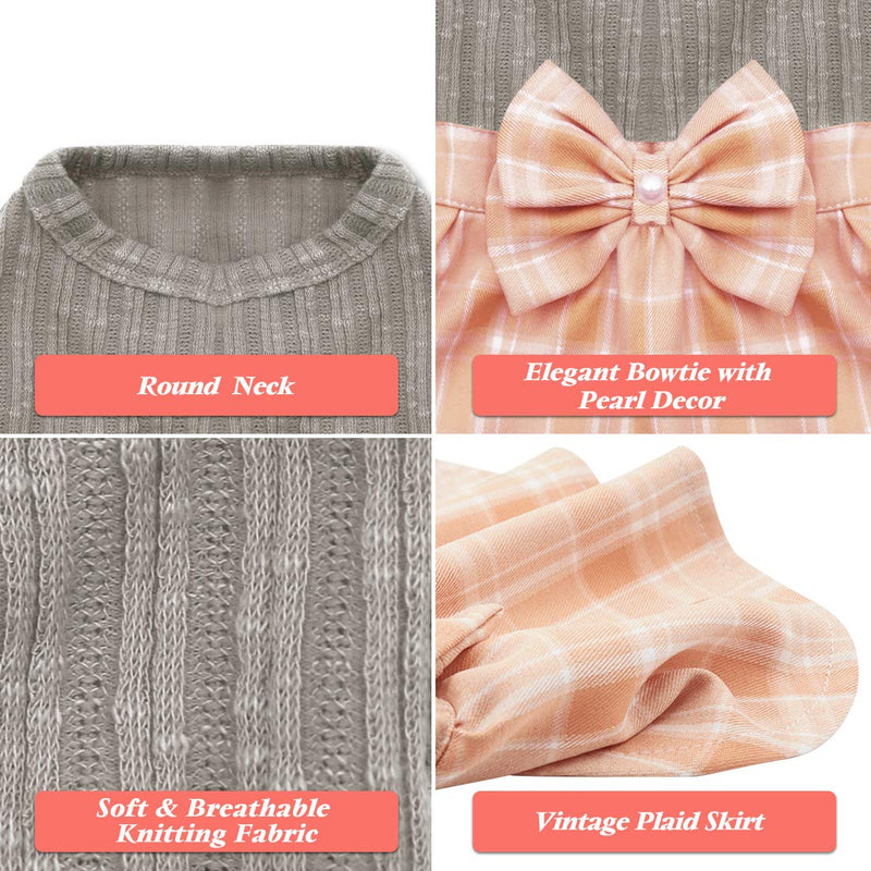 [Australia] - kyeese Dog Plaid Dress with Bowtie Dog Sweater Dresses for Small/Medium Dogs Cat Dress Checked X-Small Pink 