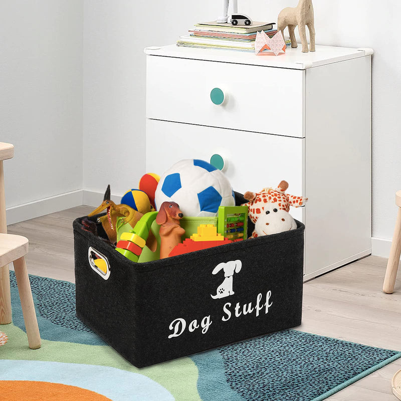 Morezi Felt Pet Toy and Accessory Storage Bin, Basket Chest Organizer - Perfect for Organizing Pet Toys, Blankets, Leashes and Food - Dark Grey Dog Dark Crey - PawsPlanet Australia