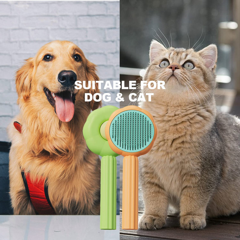 absob pet brushes, self-cleaning cat brush, dog brush for removing loose hair, for cats and dogs with short, medium and long hair (orange) Orange comb + red hair removal brush - PawsPlanet Australia