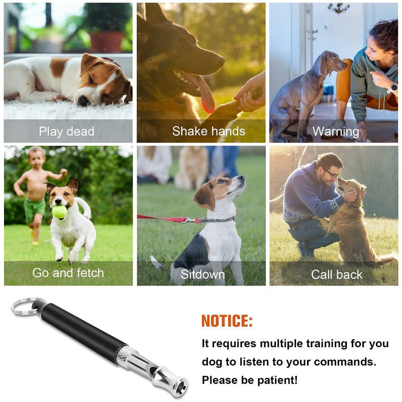 4 Pcs/Set Dog Training Whistle and Clicker, Adjustable Frequency Ultrasonic Dog Whistle with Lanyard, Professional Dog Clicker, Pet Training Kit, Stop Barking, Ideal for Recall Dogs Pet Puppy Training Black - PawsPlanet Australia