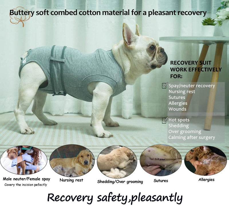 SyChien Dog Recovery Suit,Combed Cotton Male Neutered Female Spay Surgery Recovery Medium Abdominal Wounds Suit,Full-Body Protection Surgical Shirt,Grey M Grey recovery suit - PawsPlanet Australia