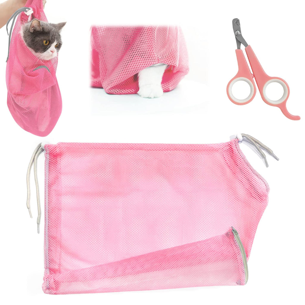 2 Pcs Cat Bath Bag and Pet Nail Scissors Cat Grooming Anti-Scratch Mesh Bag for Pet Bathroom Nail Clippers A - PawsPlanet Australia