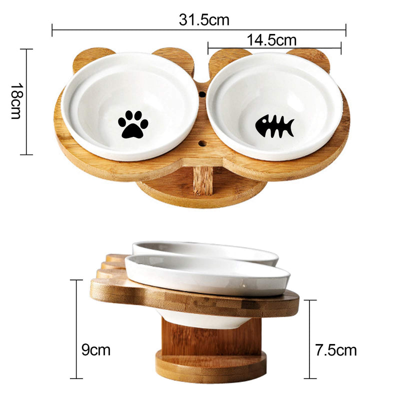 O'woda Raised Double Ceramics Pet Bowls with Bamboo Tray, Non-skid&Non-spill Design, Feeding Bowl and Water Feeder |14cm Bowl| Bamboo Elevated (Yellow) Yellow - PawsPlanet Australia