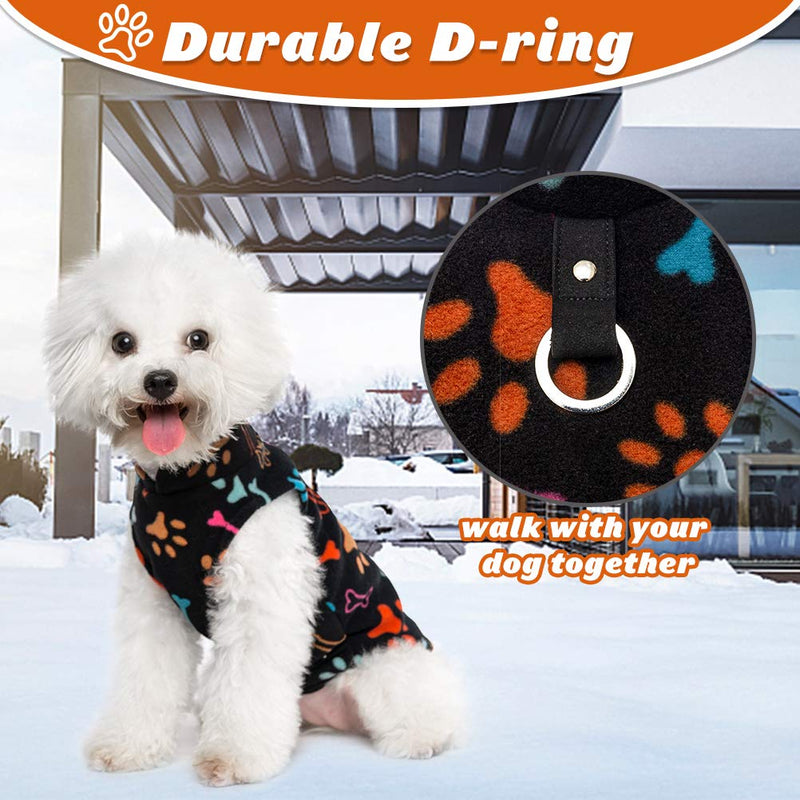 [Australia] - Small Dog Winter Coat - Windproof Puppy Polar Fleece Hoodie Pet Warm Lightweight Coat with Cute Paw Bone Design for Small Medium Doggie Cat S Black 