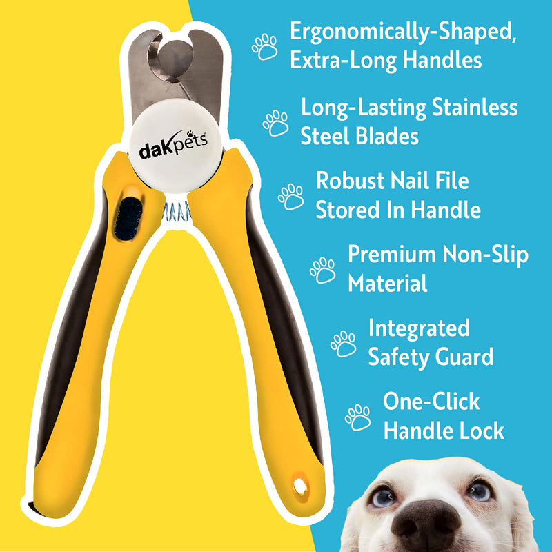 DakPets Dog Nail Clippers | Professional Dog Claw Clippers for Medium to Large Breeds | Pet Nail Clippers for Dogs with Safety Guard and Nail File | Clipper, Trimmer and Cutter for Nails and Claws Medium - Large Yellow - PawsPlanet Australia