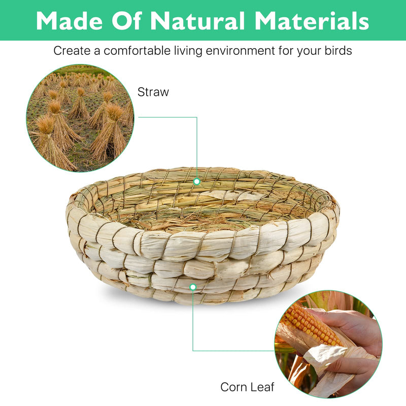 Aemygo 4 Pcs Bird Nest Handmade Woven, Small Animal Breeding Nest Bed with Corn Leaves Flat Base Natual Straw Bird House Cage Accessories for Dove Pigeon Parrot Sparrow - PawsPlanet Australia