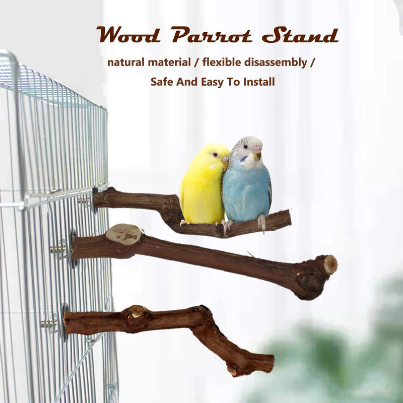 PINVNBY Natural Wood Parrot Stand Perch Bird Stand Wild Grape Stick Grinding Paw Climbing Branches Toy Cage Accessories for Parakeet,Lovebirds,Budgies,Cockatiels and Finches(4 Pcs) - PawsPlanet Australia