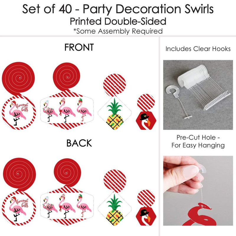 Big Dot of Happiness Flamingle Bells - Tropical Christmas Party Hanging Decor - Party Decoration Swirls - Set of 40 - PawsPlanet Australia