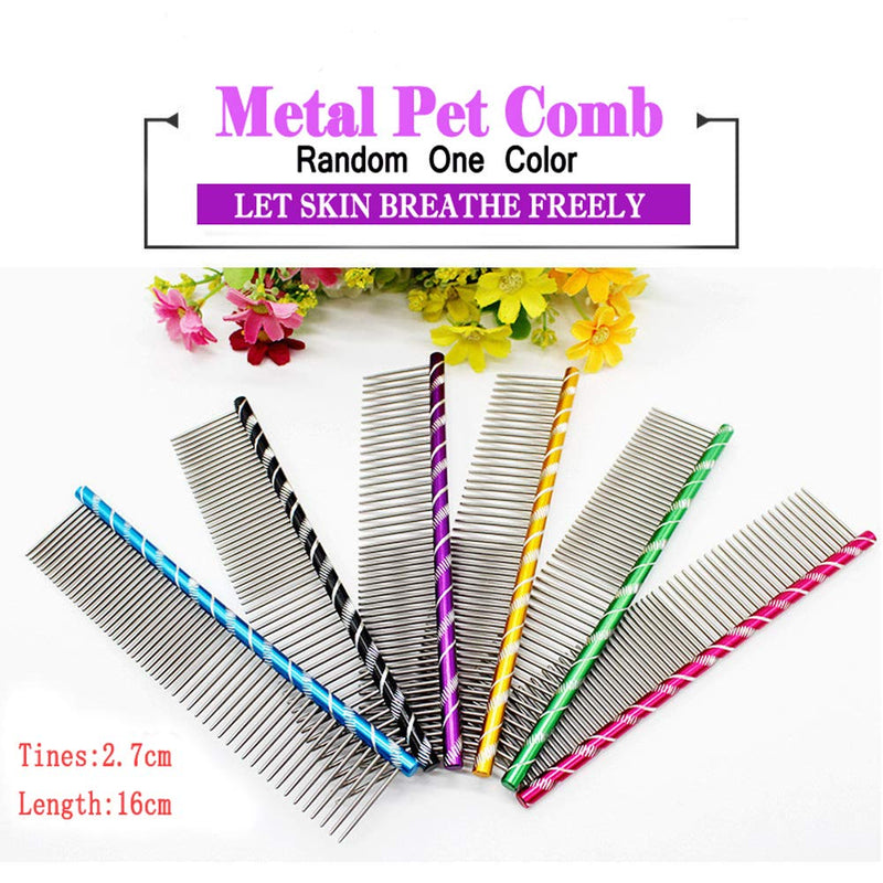 Meetory Pet Comb Dog Metal Dog Comb Stainless Steel Dog Grooming Combs Grooming Comb Cat Comb (16 cm x 2.7 cm, 1 Piece Random Color) - PawsPlanet Australia
