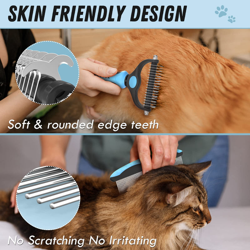 Dog Grooming Brush and Metal Comb, Undercoat Rake for Dogs Grooming Supplies Dematting Deshedding Brush for Shedding, Cat Brush Deshedder Brush Dogs Shedding Tool for Long matted Haired Pets, Blue - PawsPlanet Australia