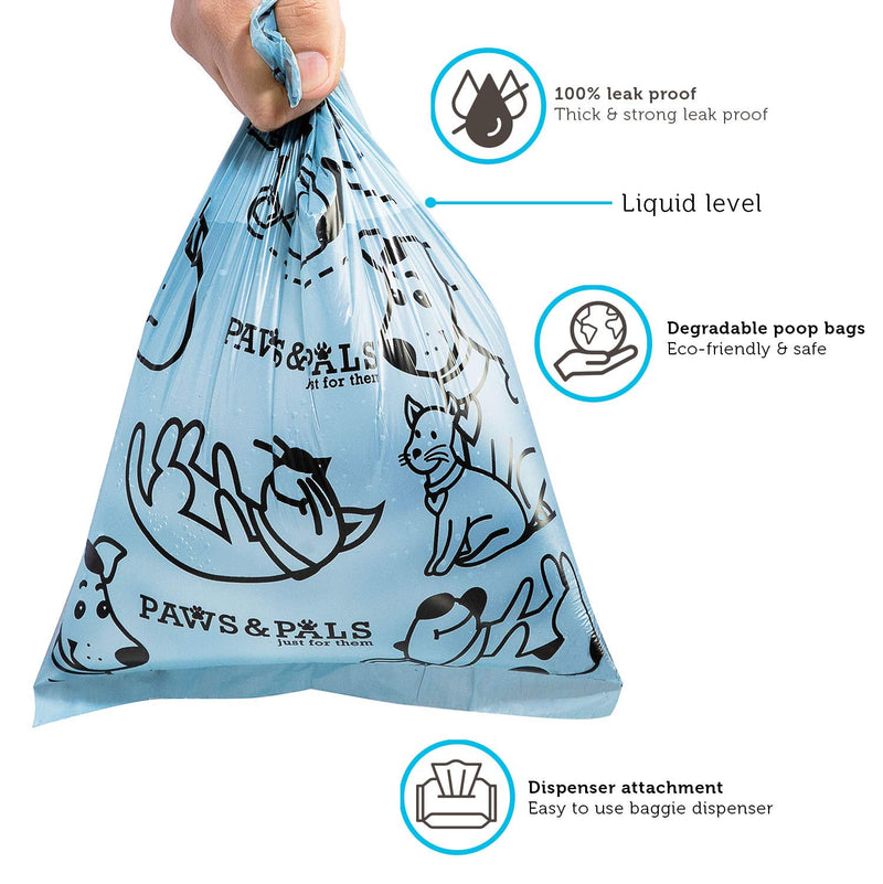 [Australia] - Paws & Pals Dog Poop Bag - Eco-Friendly, Large & Leak-Proof w/Dispenser Holder & Leash Clip - Best for Walking Dogs Pet Waste - 360 Pack, 24 Roll Refills x 15 Bags - Heavy Duty, Unscented or Scented Blue Scented - Ocean 