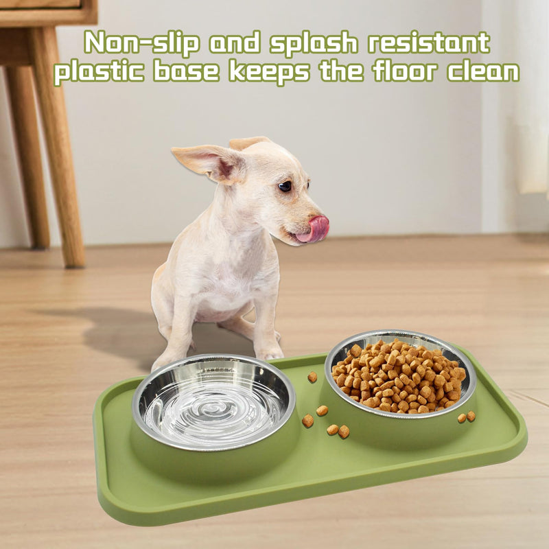 MUYG Double Dog Food Bowls Stainless Steel with No Spill Non Skid Silicone Mat Removable Dog Water and Food Bowls Set Durable Feeding Bowls for Small Dogs Puppy Cat Kitten(Green) - PawsPlanet Australia