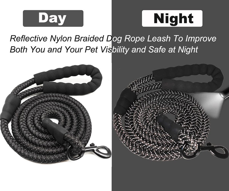 Mycicy 6FT Strong Dog Lead Rope Dog Lead Highly Reflective Threads with Soft Padded Handle for Small Medium Large Dogs (6ft 1/4", Pureblack) 6ft * 1/4" Pure black - PawsPlanet Australia