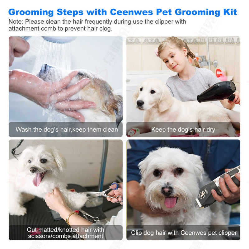 [Australia] - Ceenwes Dog Clippers Heavy Duty Low Noise Rechargeable Cordless Pet Clippers Professional Dog Grooming Clippers with Power Status Dog Grooming Kit with 11 Tools for Dogs Cats Other Animals 