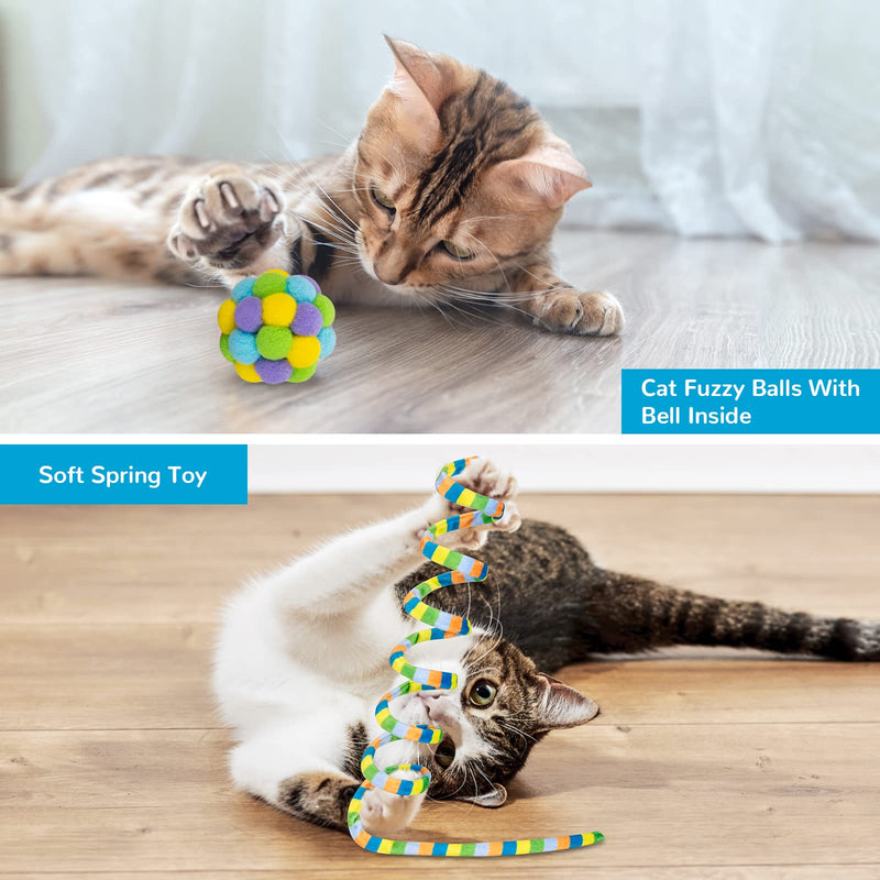 Cat Toys, Cat Wand Teaser Toys Cat Fuzzy Balls with Bell Inside and Cat Springs, Interactive Cat Toys for Indoor Cats Kittens Kitty, 3 Pack Rainbow-Green - PawsPlanet Australia