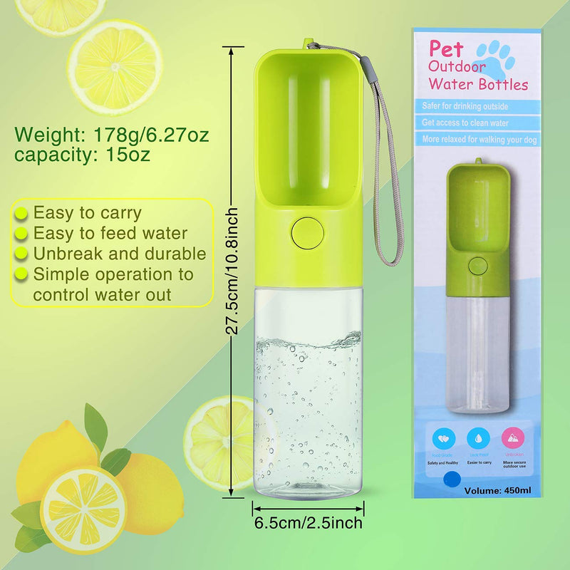 YUSKO Portable Dog Water Bottle 450ml, Pet Water Bottle, Food Grade ABS Leak Proof Lightweight Water Dispenser Drinking Bowl Bottles for Pet Outdoor Travel, Walking Drinking Cup (16 Oz) (Green) Green - PawsPlanet Australia