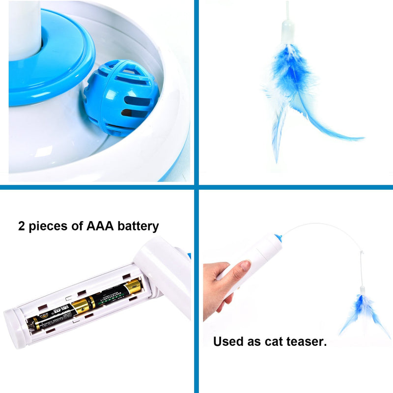 [Australia] - Electric Rotate interactive Cat Toy with Feather Motion Automated Spinning Teaser Kitten Toy 