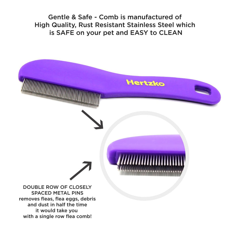 Comb with Double Row of Teeth By Hertzko – Double Row of Closely Spaced Metal Pins Removes Debris from Your Pet’s Coat - Suitable For Dogs And Cats - PawsPlanet Australia