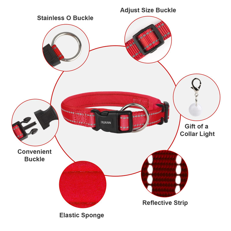 RUXAN Padded Dog Collar, Adjustable Basic Pet Collar with Reflective Strips, Soft Breathable Nylon Dog Collar (S, Red) S (w: 2.5cm, l: 35-40cm) - PawsPlanet Australia