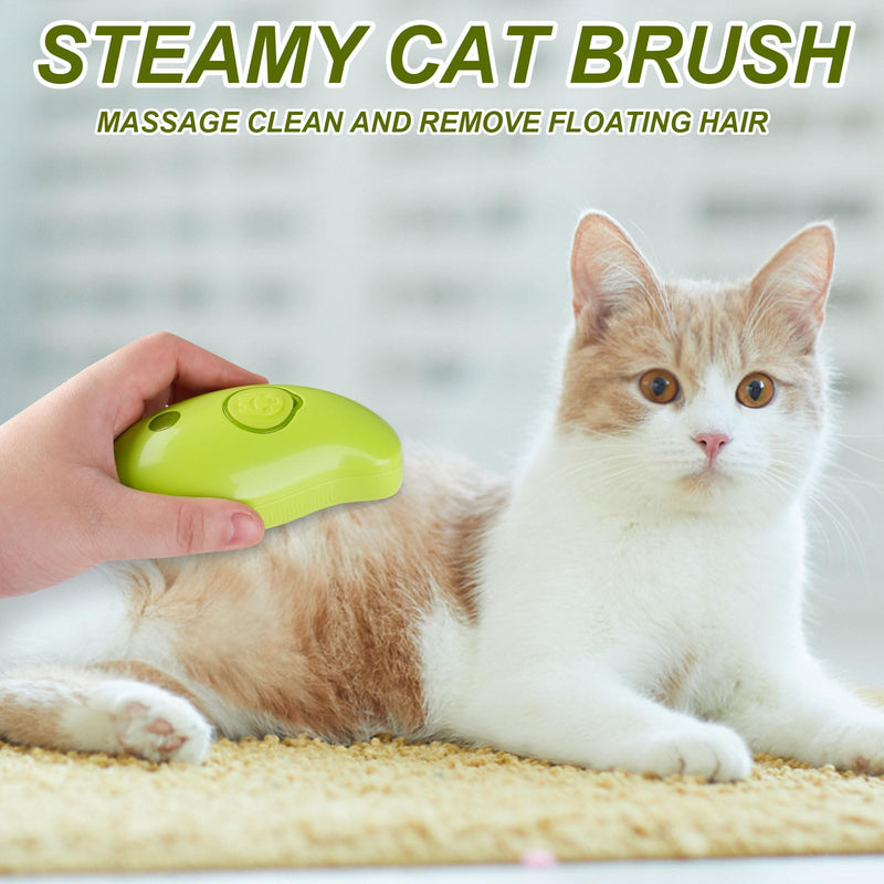 Steamy Cat Brush, 3 In1 Cat Steamy Brush, Self Cleaning Steam Cat Brush, Multifunctional Cat Steam Brush, Cat Steamer Brush for Massage, Cat Hair Brush for Removing Tangled and Loosse Hair (Green) - PawsPlanet Australia