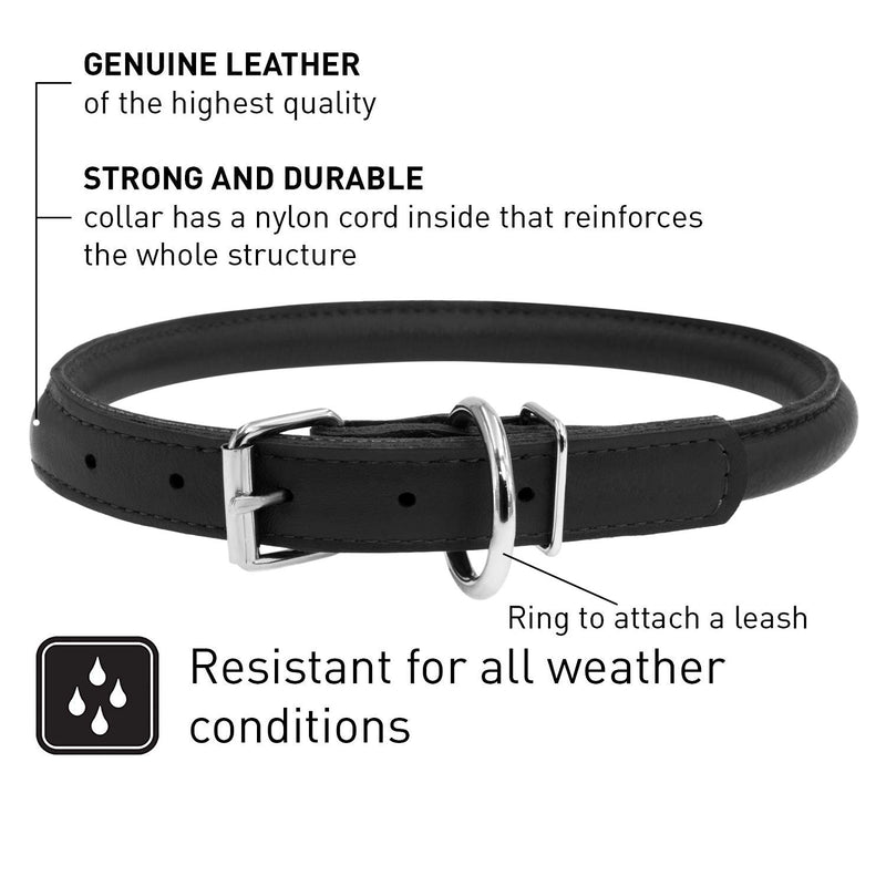 [Australia] - WAUDOG Rolled Leather Dog Collar for Small Medium Large Pets Puppy - Durable Steel D-Ring and Metal Buckle - Comfortable Accessory for Small Large Dog Collars Black Plus Neck Size 17 3/4"-20 7/8" * 1/2" Wide 