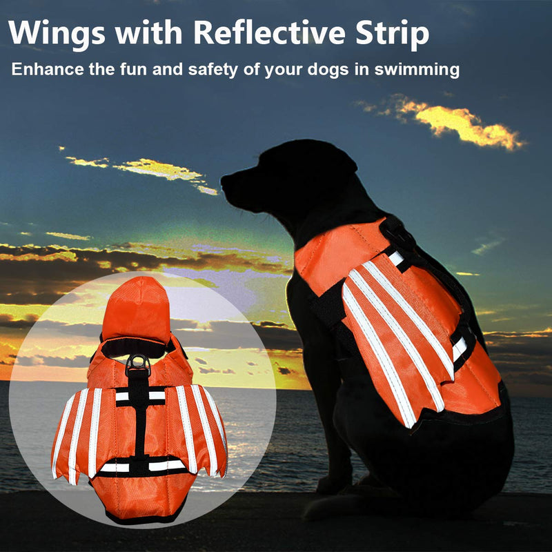 [Australia] - Malier Ripstop Dog Life Jacket, Reflective Adjustable Preserver Vest with Wings and Rescue Handle Flotation, Doggy Pet Life Jacket Lifesaver for Small Medium Large Dogs Swimming Boating X-Small Orange 