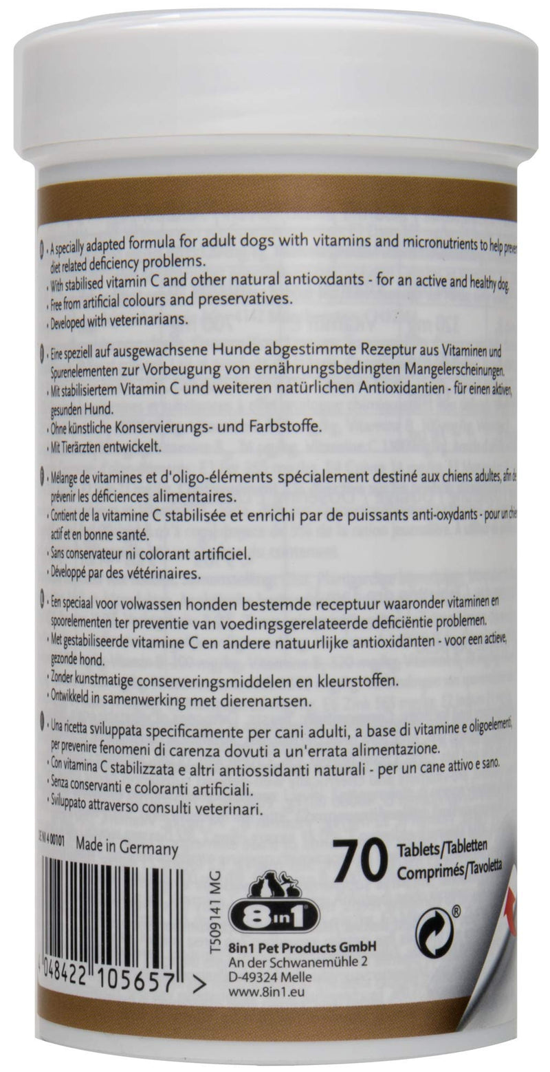 8in1 multivitamin tablets adult - for nutritional supplementation for adult dogs, 1 can (70 tablets) (pack of 2) 70 pieces (pack of 2) adults - PawsPlanet Australia