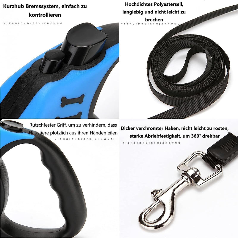 Retractable leash for dogs with non-slip, retractable leash with anti-slip handle, tangle-free retractable dog leash, retractable leash with safe braking system, retractable dog leash 5m - PawsPlanet Australia