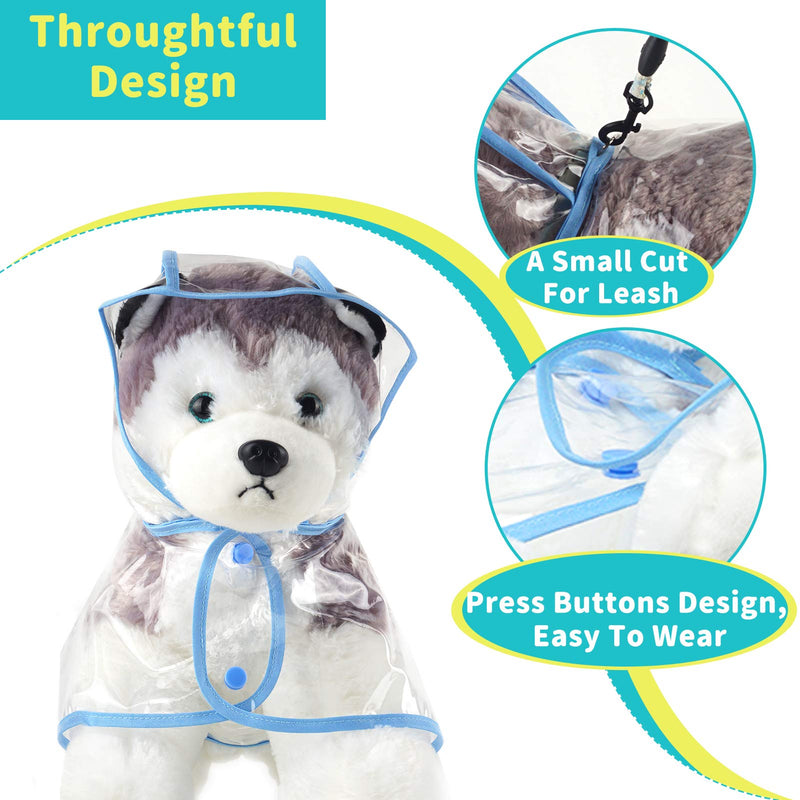 QuTZ Dog Raincoat Rain Jacket Poncho Hoodie Rainwear for Small and Medium Puppies Transparent EVA Lightweight Durable and Fashion Design 2pcs While and Blue (X-Small) X-Small - PawsPlanet Australia