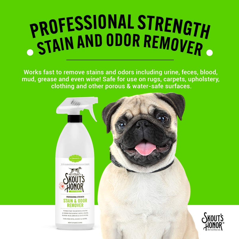 Skout’s Honor: Professional Strength Stain and Odor Remover - 35 oz. Trigger Spray Bottle - Deodorize and Clean Pet Stains, Dog Crates, Carpets, Furniture and Other Water-Safe Surfaces - Laundry Safe - PawsPlanet Australia