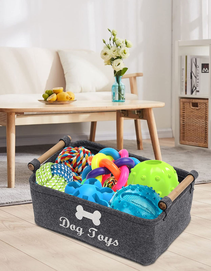 Morezi Felt pet toy basket and dog toy box storage basket chest organizer - perfect for organizing pet toys, blankets, leashes, vest and coats - Grey - PawsPlanet Australia