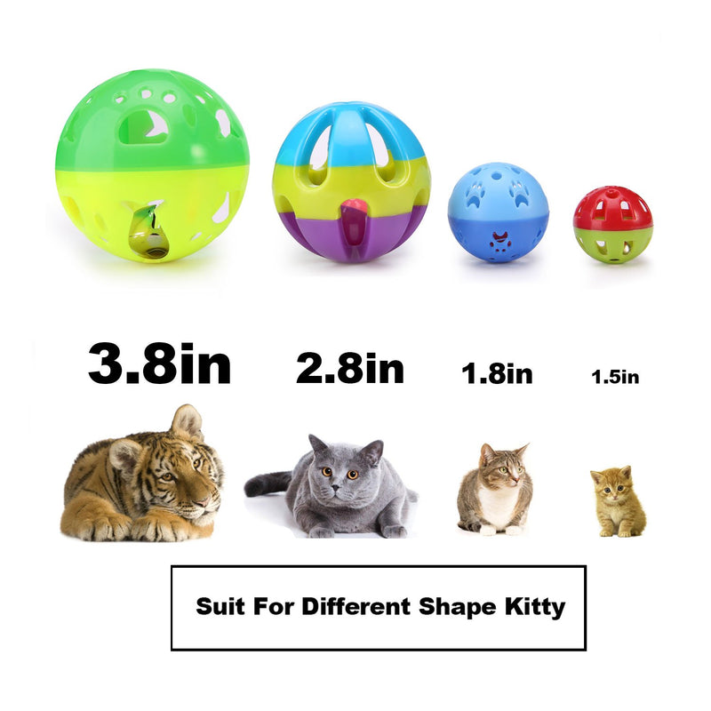 [Australia] - LUCKITTY Cat Plastic Ball Toys 4PCS Sizes Pack Bin Kitten Pet Playing Sets with Jingle Bell 3.8 in, 2.8 in, 1.8 in,1.5 in 