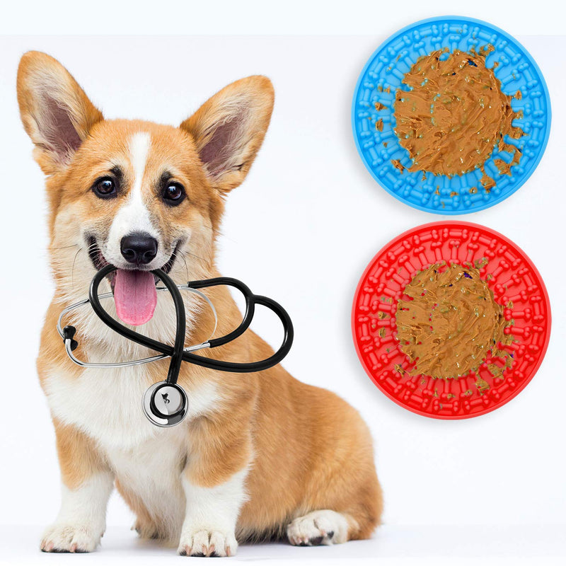 URATOT 3 Pieces Dog Lick Pad Dog Lick Mat Treat Distributing Mat Slow Treat Distributing Mat with Super Suction to Wall for Pet Bathing, Grooming, and Dog Training Orange,Red,Blue - PawsPlanet Australia