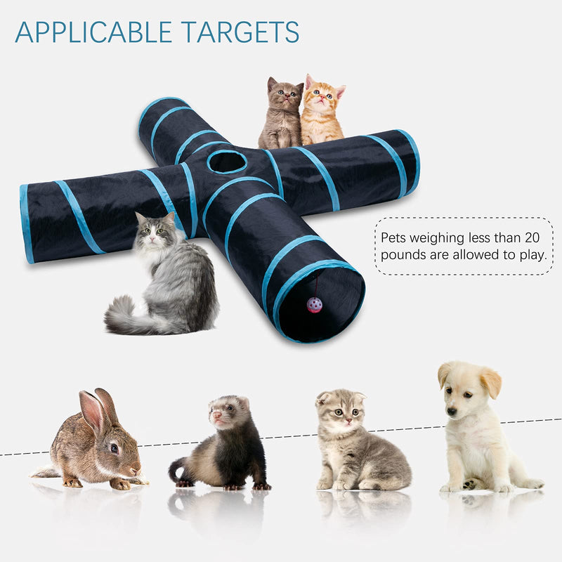 EGETOTA Cat Tunnel for Indoor Cats Large, 4 Way Collapsible Tubes with Play Ball, Kitty, Kitten, Rabbit Toys Sport Pet Tunnels, Pop Up Design (Blue & Black) Blue & Black (XL-20.86'') - PawsPlanet Australia