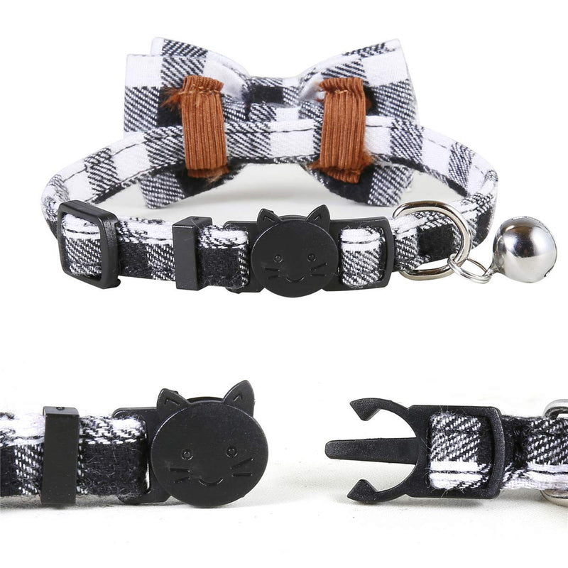 [Australia] - SLSON 2 Pack Cat Collar Breakaway with Bell Plaid Kitten Collars with Cute Bowtie for Pet Kitten Cats and Small Dogs Pets Adjustable from 8-11In, Black and Blue 