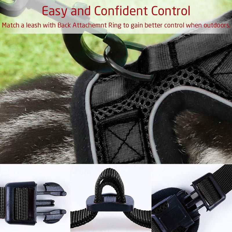 AEITPET Cat Harness, kitten Cat Harness and Lead Set for Walking, Small Cat and Puppy Dog Harness Small Dog Soft Mesh Vest Harness Adjustable Comfort Fit for Pet Kitten Puppy (S, BLACK) S - PawsPlanet Australia