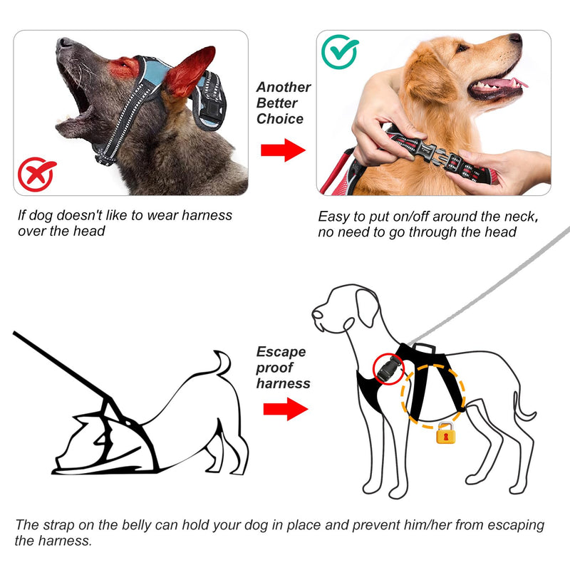 HEELE dog harness, escape-proof, buckle in the neck area, reflective, chest harness with robust handle, panic harness for dogs, dog harness with a stable impression, fits like a glove, red, L - PawsPlanet Australia