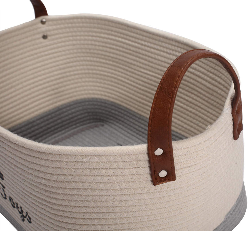 Brabtod Large cotton dog toy basket storage, 16.5"x10.6"x 7.5" puppy toy basket, puppy bins, laundry basket storage bin - Perfect for organizing pet toys, blankets, leashes, pee mats and diapers beige/gray - PawsPlanet Australia