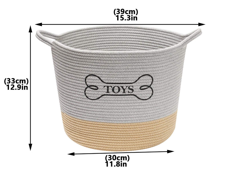 Geyecete dog toy box storage weave Rope pets toy box- baskets for dog toys Woven Laundry Rope Baskets with Handles-Gray/Khaki Gray/Khaki - PawsPlanet Australia