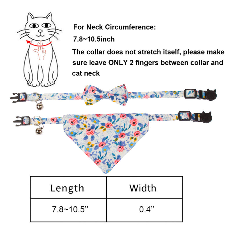 ADOGGYGO Breakaway Cat Collar with Bow Tie Bandana, Kitten Collar with Removable Bowtie Bandana Cute Flower Pattern Cat Bowtie Bandana Collar for Cat Puppy Blue - PawsPlanet Australia