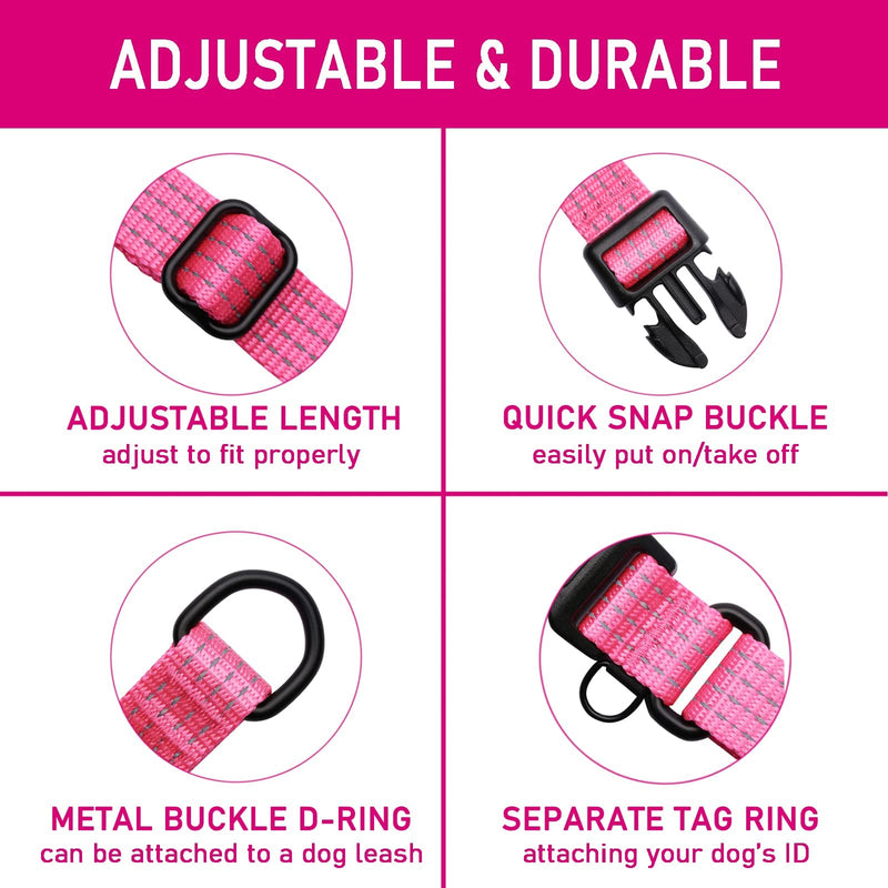 LUCKYDC Martingale Collar for Training Dogs. Adjustable Reflective Dog Collars with Buckle- NO Pull-Prevents Slipping Out, for Medium Large XL Dogs. Helps with Strong pullers (M, Pink) - PawsPlanet Australia
