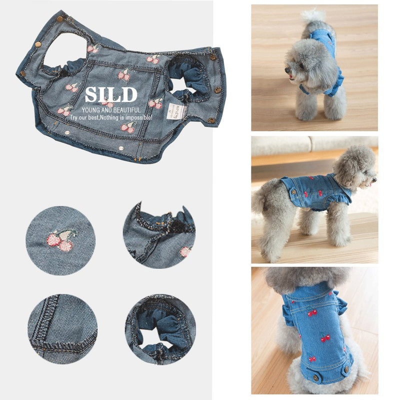 [Australia] - SILD Pet Clothes Dog Jeans Jacket Cool Blue Denim Coat Small Medium Dogs Lapel Vests Classic Puppy Hoodies S 