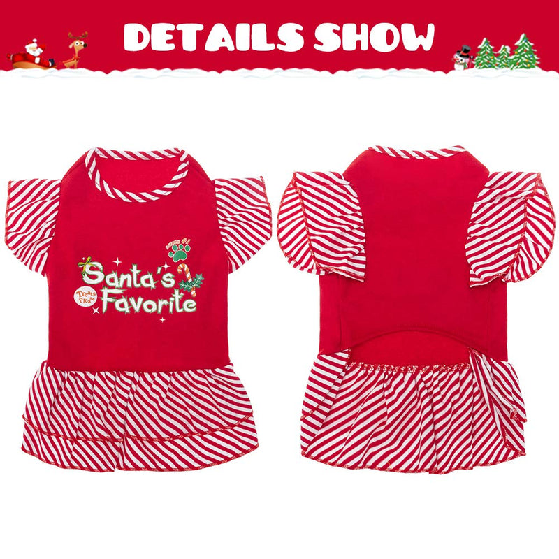 [Australia] - EXPAWLORER Dog Christmas Dresses for Small Dogs and Puppies, Girl Dog Dress Shirt Santa's Favorite Holiday Party Clothes Warm Cotton Skirt Large 