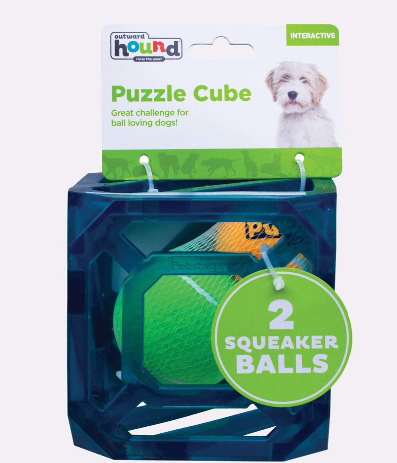 [Australia] - Outward Hound Puzzle Cube Interactive Squeaky Dog Toy with 2 Tennis Balls 