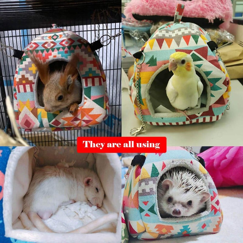 Guinea Pig Hamster Bird Squirrel Ferret Suger Glider Hedgehog Chinchillas Bed Hammock Winter Warm Small Pet Animal Hanging Home House Cotton Cage Nest Tent (Ethnic style + mat, extra large(8.66 inch)) A.Ethnic+mat-8.6'' - PawsPlanet Australia