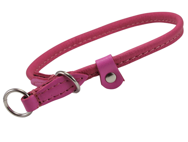 [Australia] - Round Genuine Rolled Leather Choke Dog Collar Pink 15" Long 