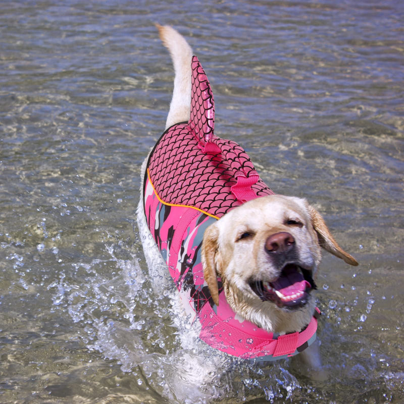 ASENKU Dog Life Jackets, Ripstop Pet Floatation Life Vest for Small, Medium, Large Size Dogs, Dog Lifesaver Preserver Swimsuit for Water Safety at The Pool, Beach, Swimming, Boating (XL,Pink Shark) X-Large Camo Pink - PawsPlanet Australia