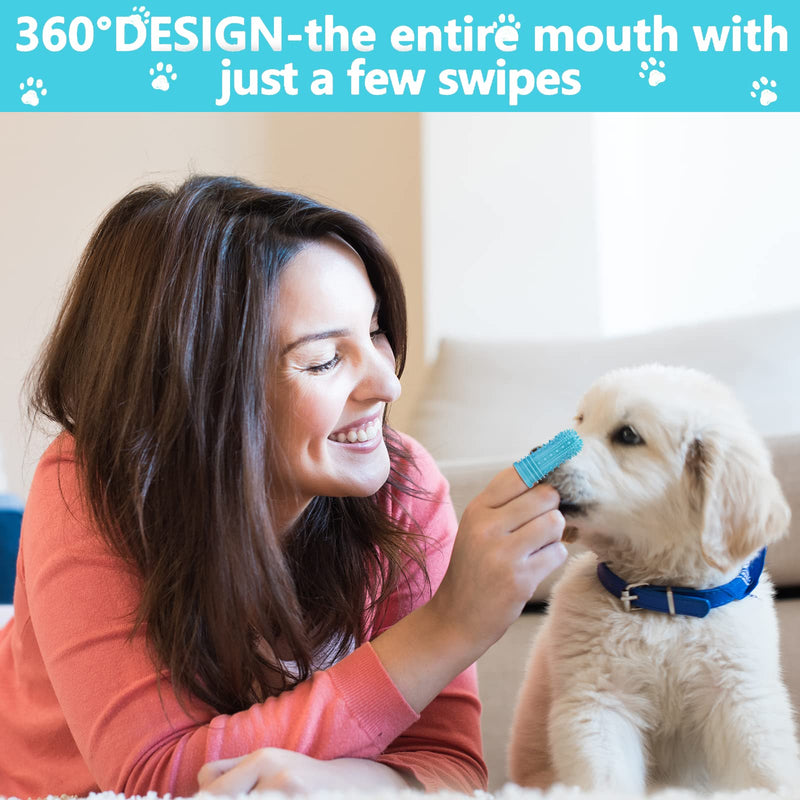 Dog Toothbrush Dog Finger Toothbrush Pack of 4 for Dogs, Cats, Puppies Dental Care & Fresh Breathing, Silicone, Fully Surrounded Bristles, Reusable with Storage Box 2 Blue + 2 Orange - PawsPlanet Australia