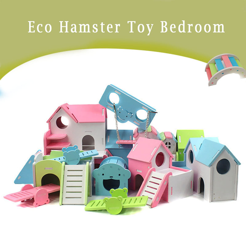 WSNDM Pack of 3 Hamster Toys, Hamster House DIY, Natural Wood Ecological Rainbow Bridge, Colorful Arch Bridge, DIY Holiday Houses Climbing and Playing Small Animal Toy Block House for Hamsters - PawsPlanet Australia