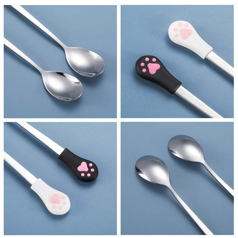 8 Pieces Pet Can Food Spoon Dog Cat Spoon Stainless Steel and Silicone Food Canned Scoop Cute Cat Claw Spoon for Dog and Cat Can Food, White and Black - PawsPlanet Australia